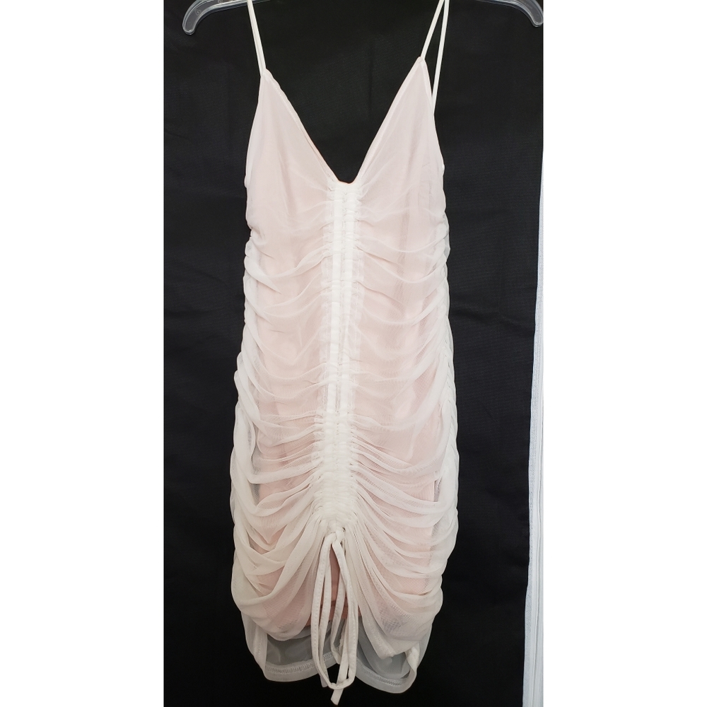 Pretty Little Thing White mesh ruched dress